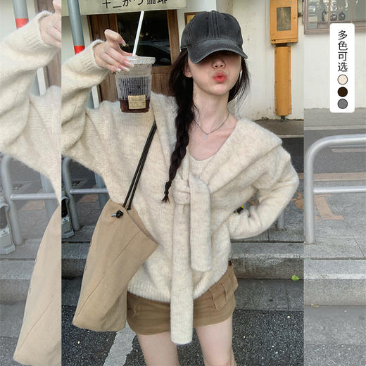 西遇宽松毛衣慵懒高级感女秋季新款韩版v领长袖针织上衣SS051695 商品图0