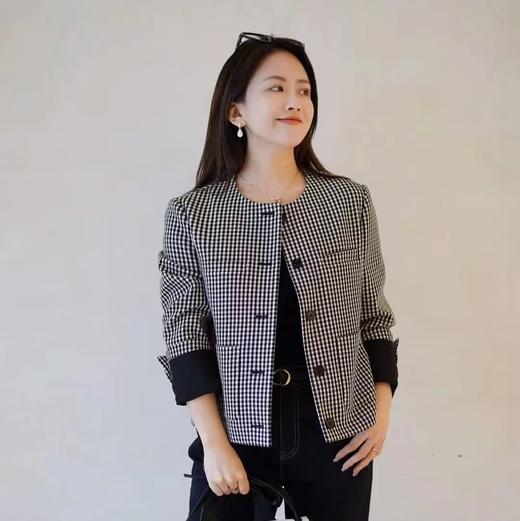 【à perles】黑白格，小香风圆领羊毛斜纹外套 商品图0