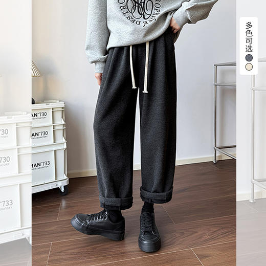 西遇宽松直筒休闲裤女秋季新款慵懒风阔腿糯米裤九分裤子SS051693 商品图0