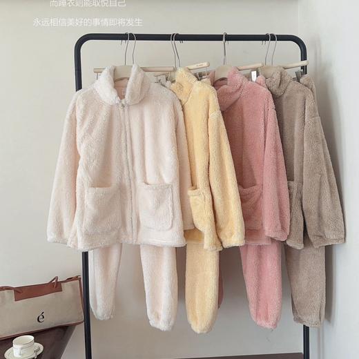 秋冬必囤 软fufu可爱睡衣 秋冬季家居服睡衣女士加绒加厚拉链开衫保暖可外穿法兰绒套装学生睡衣 商品图1