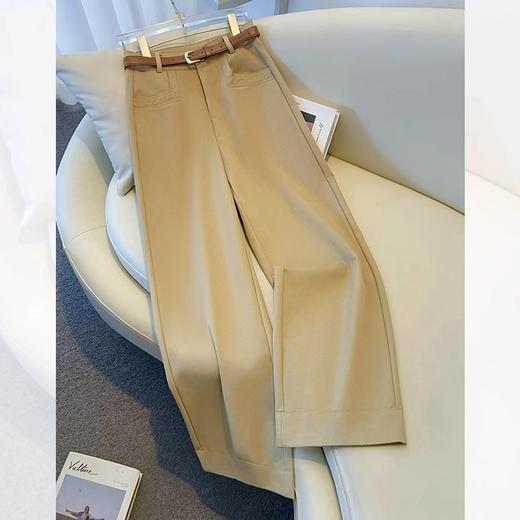 丁摩 纯棉阔腿裤女新款春秋高腰西装休闲裤宽松窄版直筒裤子6ZF-6190 商品图0