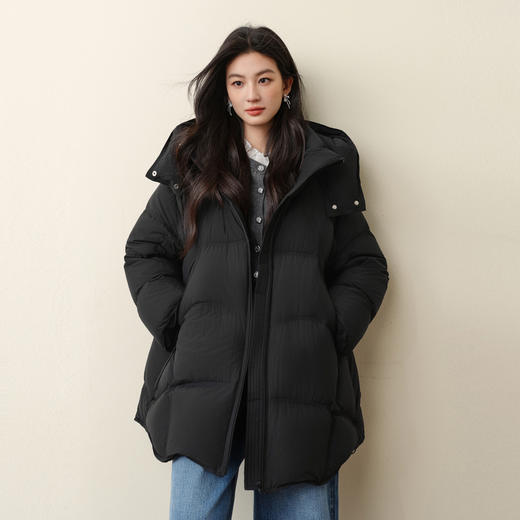 【严选】诗凡黎连帽中长款百搭羽绒服2025冬新款简约韩系宽松保暖面包服女7G9380161 商品图3