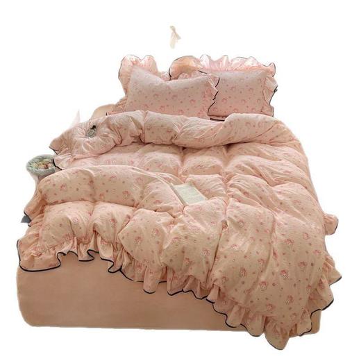 奶油花边少女粉格韩版床上四件套水洗棉双层纱被套宿舍三件套床笠 商品图4