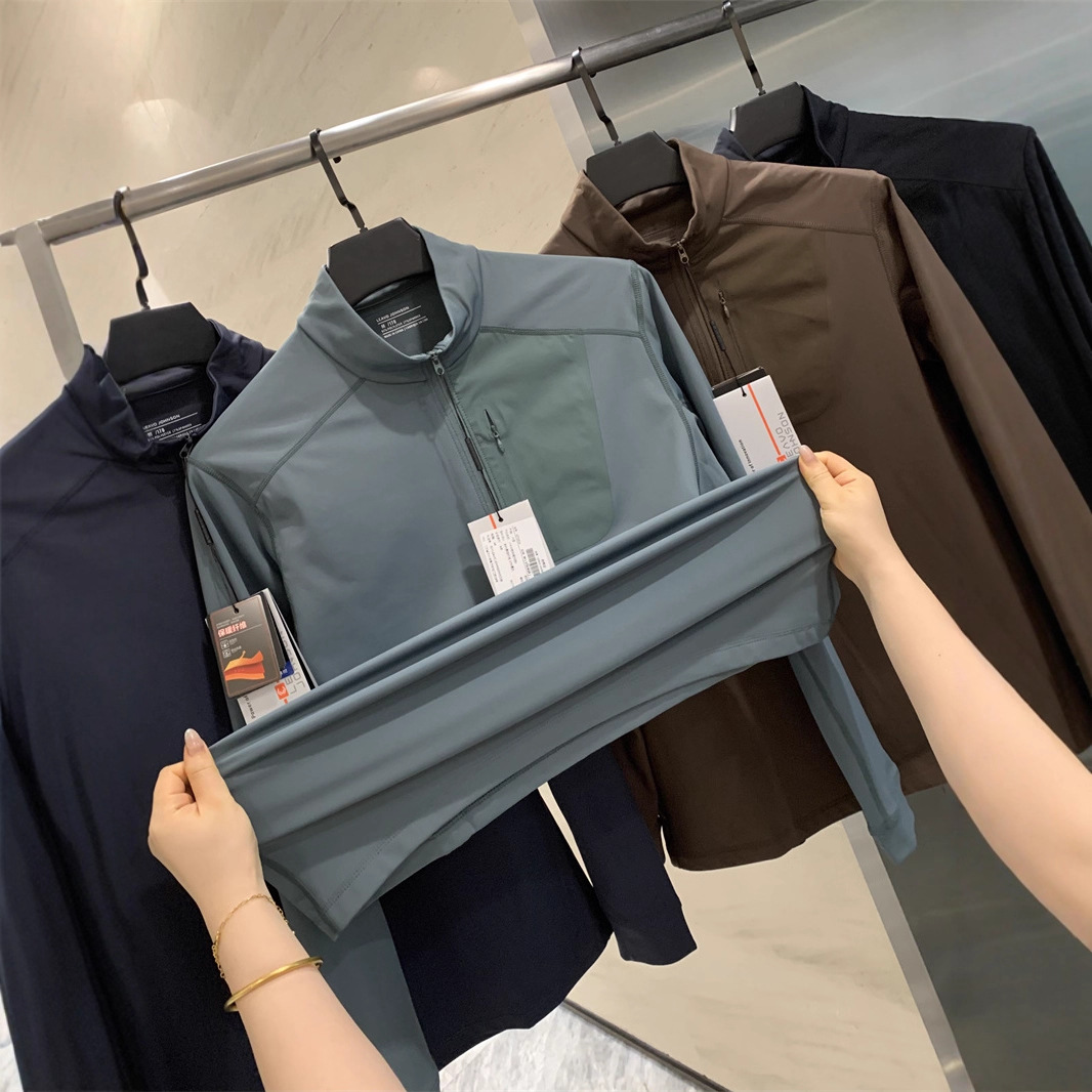 线下399！户外保暖一体薄绒PC蓄热暖绒内里半拉链休闲长袖T桖男卫衣！