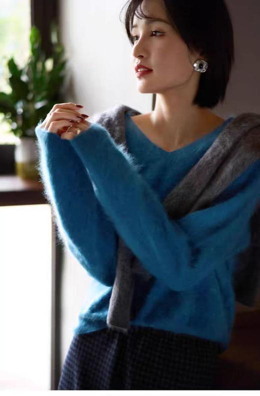 巨显白圆领V领拉绒羊毛羊绒衫岛精无缝毛衣 商品图2