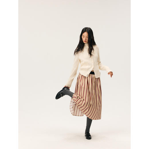 HeyDress条纹碎褶A摆松紧腰半裙 商品图1