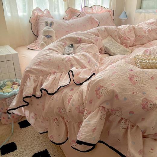 奶油花边少女粉格韩版床上四件套水洗棉双层纱被套宿舍三件套床笠 商品图1