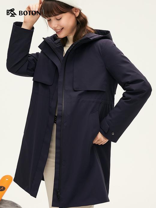 波顿女士秋冬季宽松休闲保暖连帽可拆卸内胆中长款羽绒服LC761524 商品图3