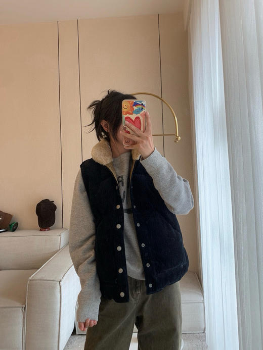 1021-1 亲戚工厂一手渠道 45R复古灯芯绒 翻领毛领 马甲 我穿L合身不宽裕 商品图1