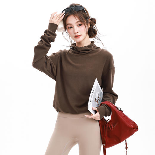 跃牌【禅语梵心】秋冬双面绒立领抽绳卫衣女宽松休闲瑜伽服长袖上衣健身服运动外套CX3075 商品图1