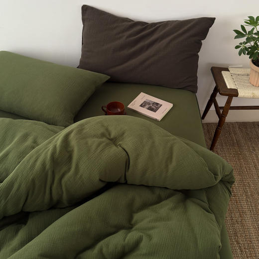 【纯色款/混色款皱皱纱四件套】全棉色织提花四件套A类双拼提花床品文艺北欧双人新 商品图5