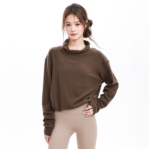 跃牌【禅语梵心】秋冬双面绒立领抽绳卫衣女宽松休闲瑜伽服长袖上衣健身服运动外套CX3075 商品图2