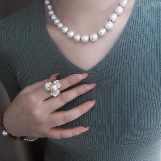 QOQI 淡水巴洛克9-10mm ji光皱皮 纽扣珠约14mm 总长约46cm 商品图8