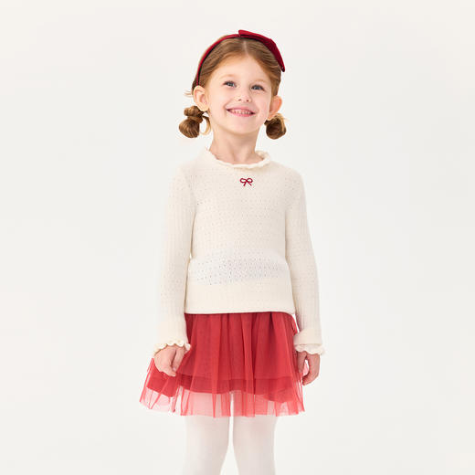 马克珍妮女童花边蝴蝶结绵羊毛针织衫2025年秋冬新款551822 商品图1