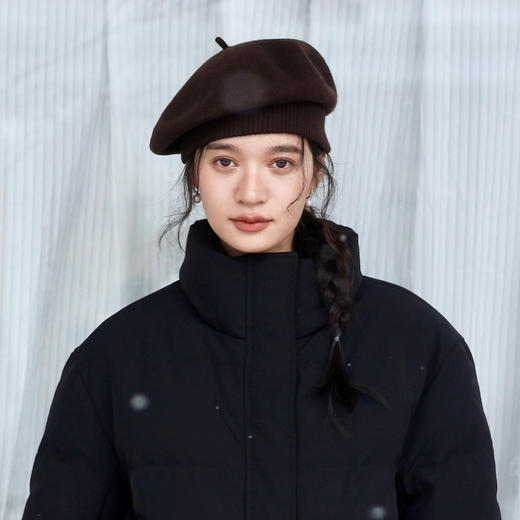 绽放JS154朵/秋冬羊毛防风挺阔有型绒感经典复古针织大款贝雷帽子 商品图0