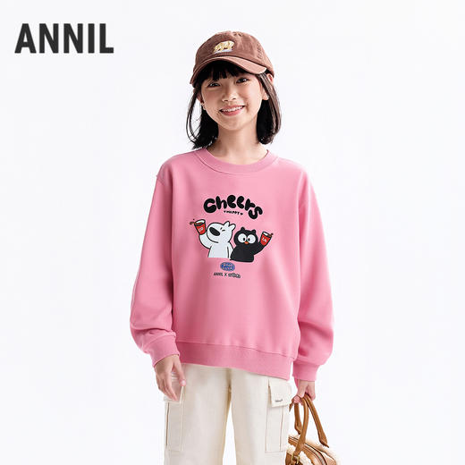 Annil联名款【阿耀和黑宝】女童圆领长袖卫衣秋季新款安奈儿童装EG531723 商品图1