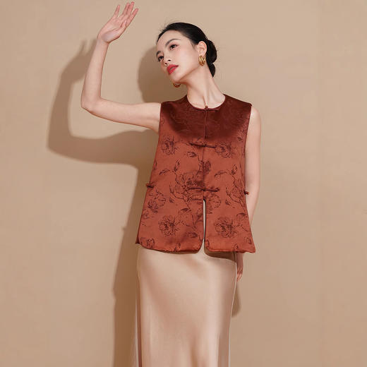 MC01醋酸提花马甲女新中式国风高货叠穿复古盘扣马夹唐装背心外搭坎肩 商品图2