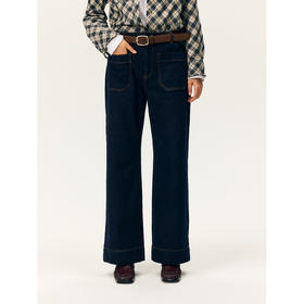 HeyDress法式修身直筒加绒牛仔裤