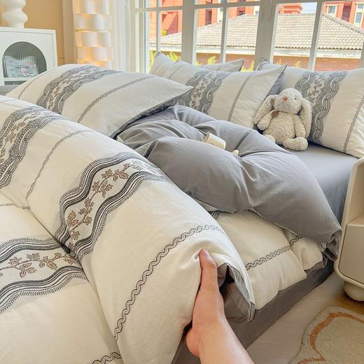 【全棉色织提花四件套】全棉色织提花四件套A类双拼提花床品文艺北欧双人新 商品图1