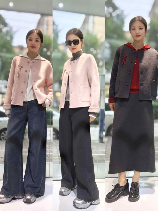 58J522短款AB面胸花圆领外套 商品图0