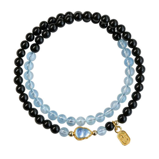 福运吉祥海蓝宝黑曜石手串5mm 商品图0