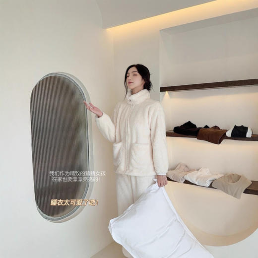 秋冬必囤 软fufu可爱睡衣 秋冬季家居服睡衣女士加绒加厚拉链开衫保暖可外穿法兰绒套装学生睡衣 商品图2