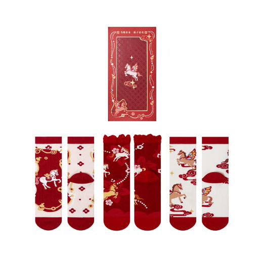 【故宫袜子】马踏芳菲袜子女中筒袜秋冬红袜子新年马年本命年礼盒 商品图6