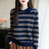 丁摩100%纯羊毛新款女式宽松Polo领条纹短款打底针织衫毛衣ALM2-277 商品缩略图3
