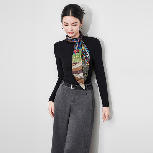 「高货wl」全新升级【铂金会员220/天猫289/差价69】(01412)洛诗琳2025秋冬法式优雅小高领长袖丝巾挂脖羊毛针织衫女 商品图1