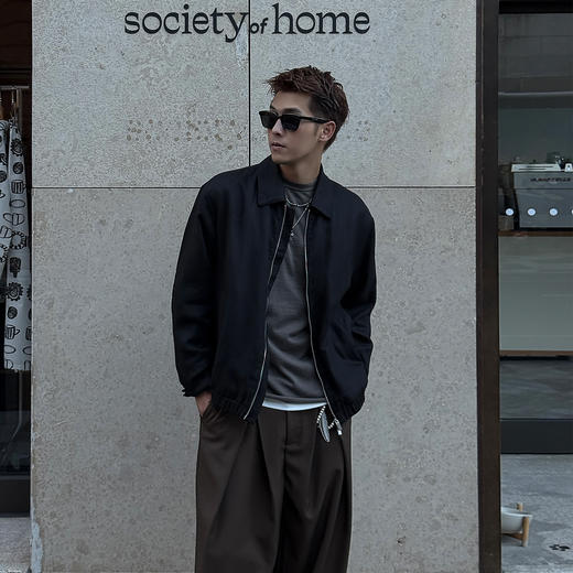 徐太浪【200g透气 莱赛尔混纺】黑色双拉链夹克男春秋休闲风外套 商品图0