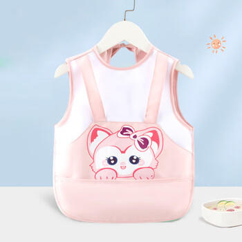 9i9宝宝吃饭罩衣无袖防水婴儿童围兜画画衣围裙可调节A26粉 商品图4