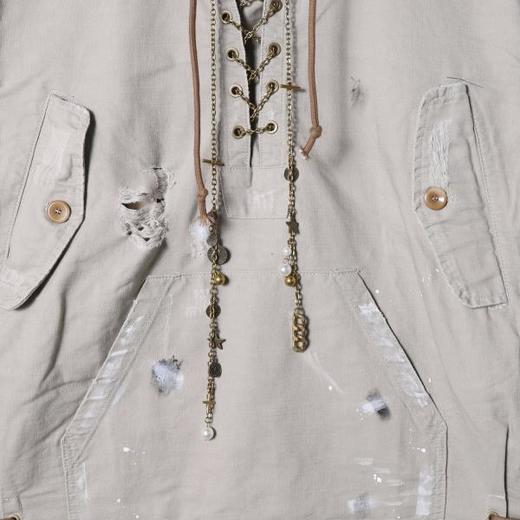 SDSA秋冬新款痞帅男装潮牌做旧重工涂鸦磨破抽绳链条撞色连帽卫衣 商品图2