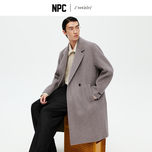 NPC潮牌100%绵羊毛平驳领毛呢长款大衣双排扣男冬上新NP58WC34&35 商品图0