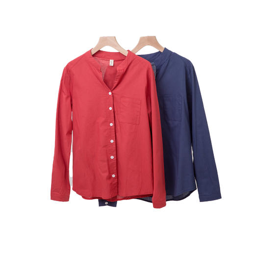 棉麻V领长袖衬衫 商品图2