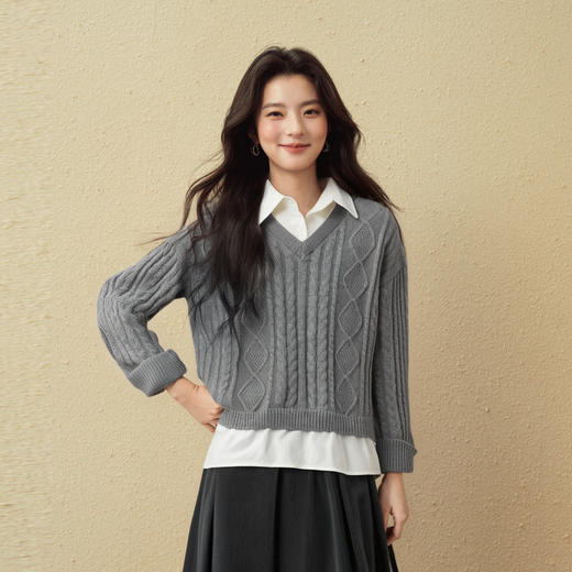 【商场同款】诗凡黎学院风假两件针织25秋新款慵懒落肩3G9131621 商品图3