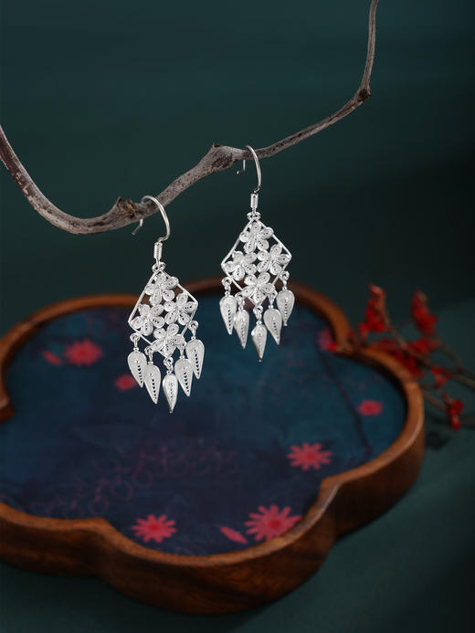 子佩集【一念花开】S990银耳环【QFES046】花丝菱形流苏2510 商品图0