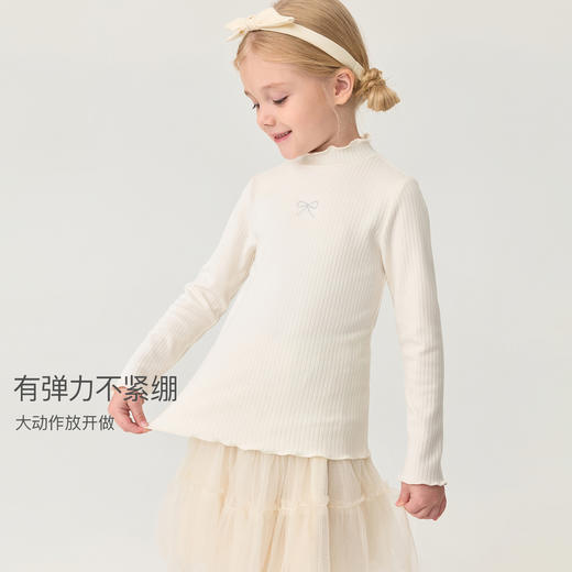 【科技发热】马克珍妮女童烫钻蝴蝶结花边领打底衫秋冬新款551201 商品图2