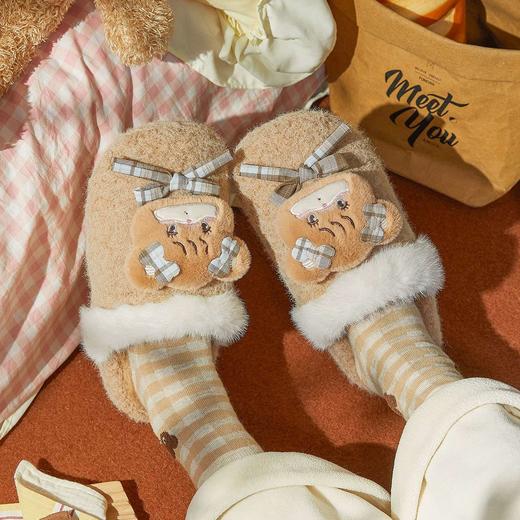 【36-40码】女士卡通可爱冬季新款柔软毛绒舒适女款棉拖鞋包头地板拖保暖加绒拖鞋【8003】 商品图1