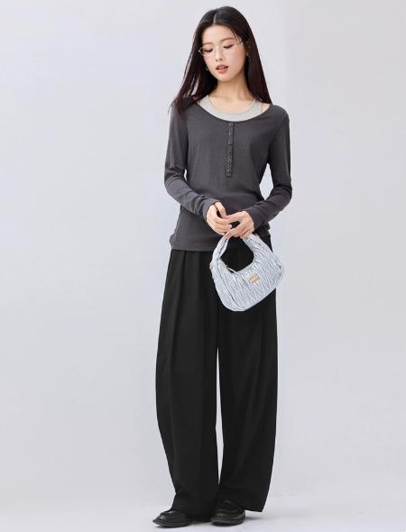 佐丹奴女装25年[卢正义明星款]老钱风压褶半松紧阔腿西装香蕉裤18415604 商品图3