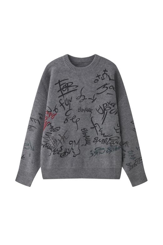 现货  涂鸦毛衣 童趣氛围感 涂鸦印花针织毛衣 商品图0