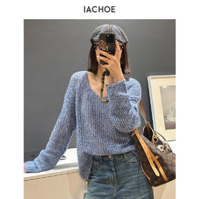 棉仓3671505011-花纱v领含羊绒慵懒毛衣