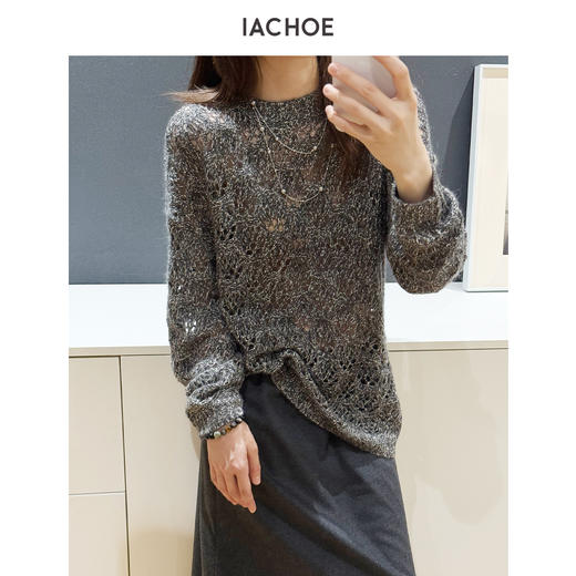 棉仓3671505005-含含马海毛镂空花纱毛衣 商品图3