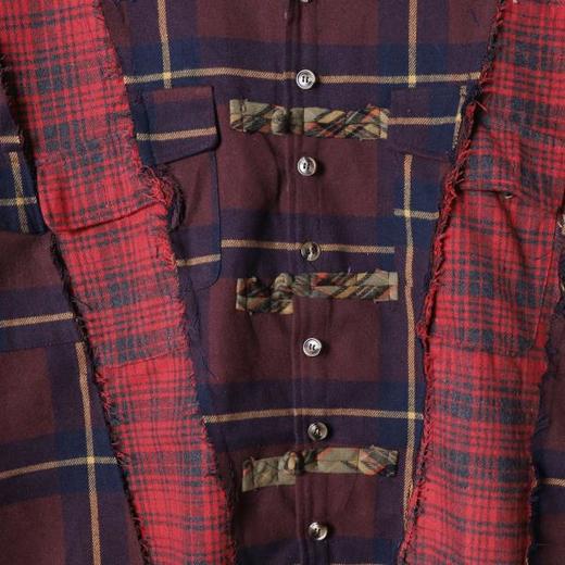 SDSA秋冬新款痞帅男装嘻哈宽松撞色拼接格纹圆领长袖衬衫百搭衬衣 商品图2