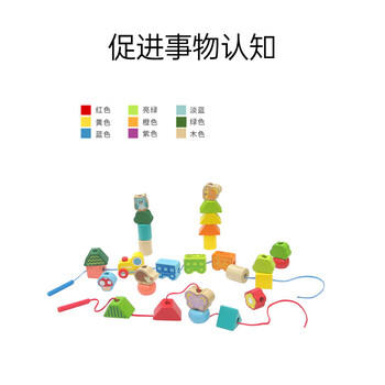 Hape(德国)儿童积木大颗粒穿绳玩具木质丛林火车串珠套 生日礼物E8476 商品图7