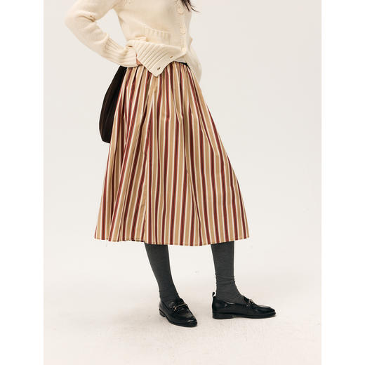 HeyDress条纹碎褶A摆松紧腰半裙 商品图2