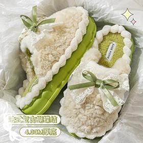 蝴蝶结棉拖鞋女款冬季2024新款保暖冬天室内家居踩屎感厚底拖鞋冬