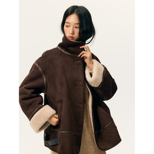 HeyDress麂皮翻领皮毛一体宽松外套 商品图3