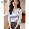 【专属特价】熙世界2025秋新款撞色条纹海军领针织衫女设计感假两件长袖上衣 商品缩略图0