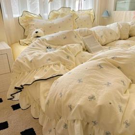 奶油花边少女粉格韩版床上四件套水洗棉双层纱被套宿舍三件套床笠