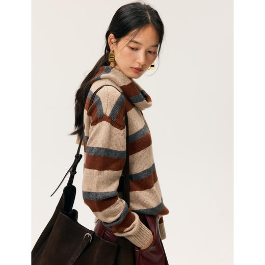 HeyDress宽松条纹围巾毛衣 商品图4